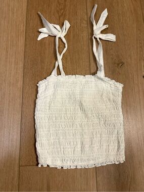 Abercrombie & Fitch Smocked Tie-Strap White Women's Tank Top